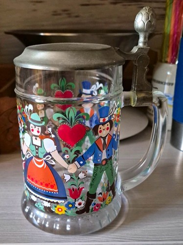 Glas bierkrug mit zinndeckel - mit,
