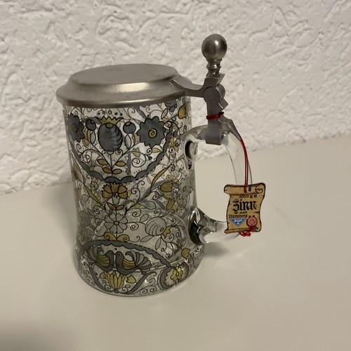 Alter glaskrug mit zinndeckel - glaskrug,