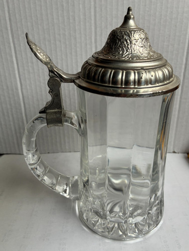 Alter glaskrug mit zinndeckel - mit,