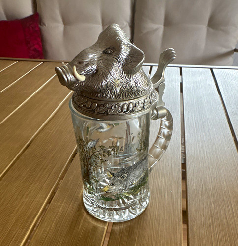 Glas bierkrug mit - bierkrug, zinndeckel