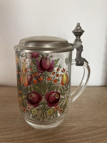 Bierkrug glas zinndeckel - glas,