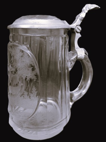 Bierkrug glas hirsch - glas, geätzt