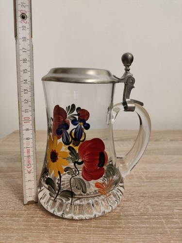 Bierkrug glas mit - glas, zinndeckel