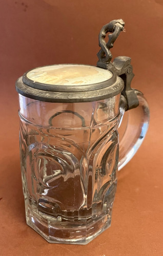 Alter bierkrug glas zinndeckel - alter,