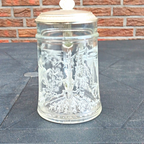 Glas bierkrug mit zinndeckel - glas-bierkrug,