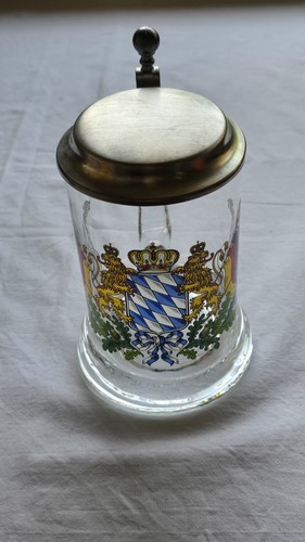 Bierkrug glas mit zinndeckel - bierkrug,