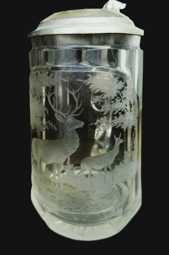 Glas bierkrug hirsch geätzt - glas,