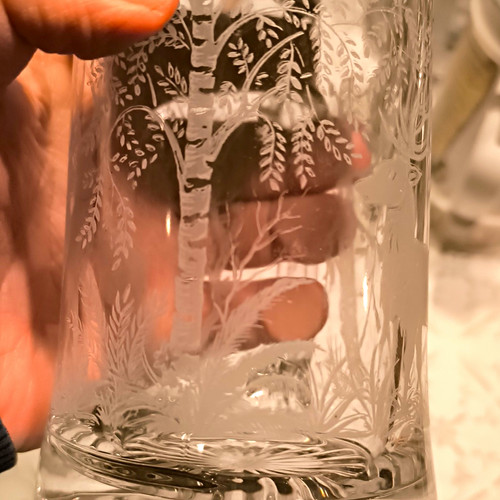 Glas bierkrug mit zinndeckel - glas,