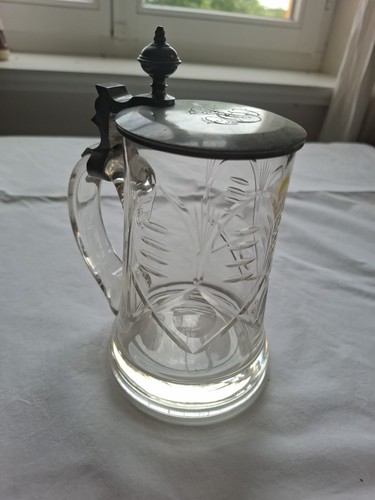 Glaskrug mit zinndeckel - glaskrug, antik