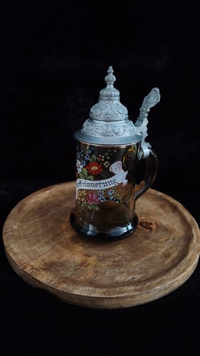 Glas bierkrug mit - mit, zinndeckel
