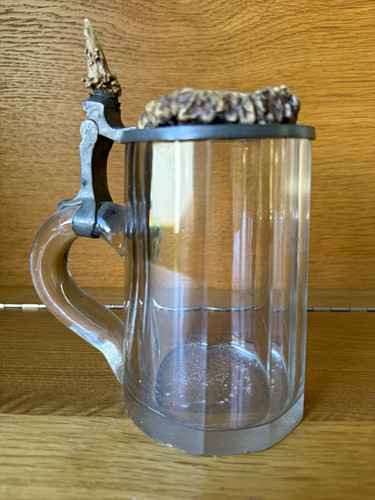 Glas bierkrug mit - glas-bierkrug, zinndeckel