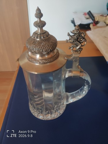Glaskrug mit zinn deckel - mit,