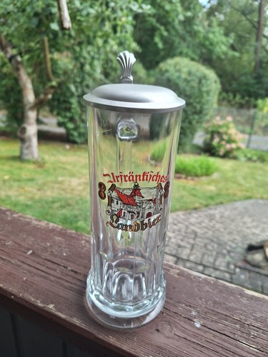 Glas bierkrug mit zinndeckel - bierkrug,