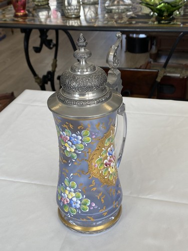 Prunk bierkrug glas blau gold - bierkrug,