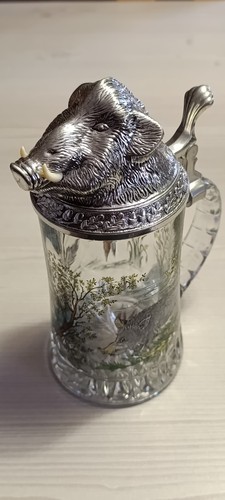Glas bierkrug mit zinndeckel - glas,