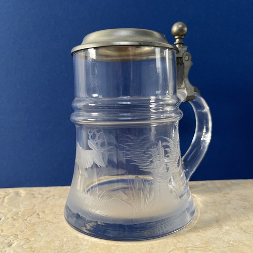 Bierkrug glas mit zinndeckel - bierkrug,