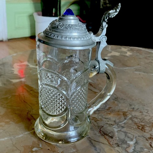 Glas bierkrug mit zinndeckel - glas-bierkrug,