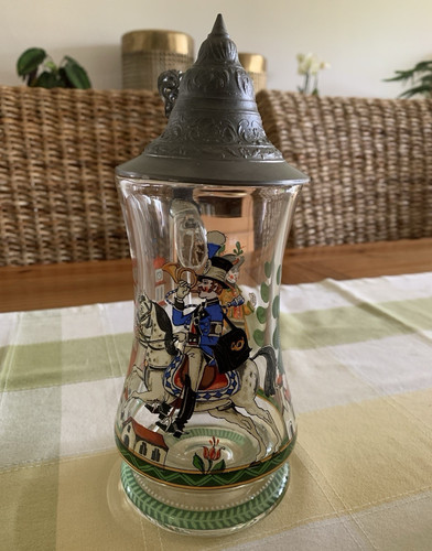 Glas bierkrug mit zinndeckel - glas-bierkrug,