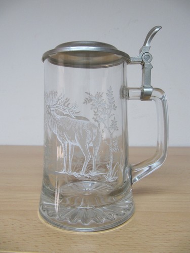 Bierkrug glas mit zinndeckel - glas,