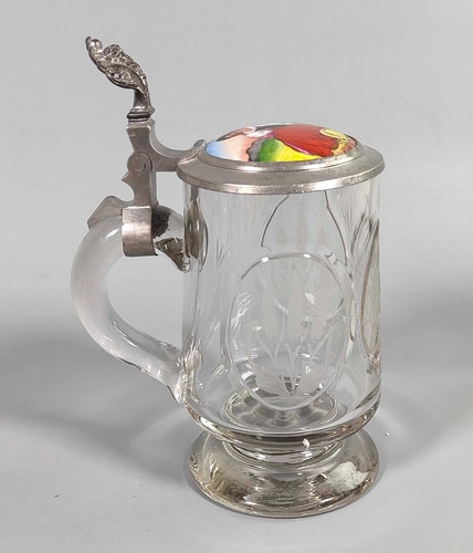 Glas bierkrug mit - glas, zinndeckel