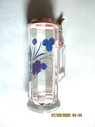 Glaskrug mit zinndeckel blaue - glaskrug,