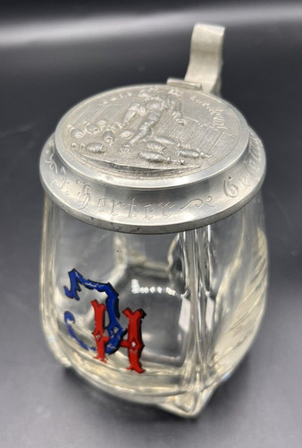 Glaskrug mit zinndeckel - glaskrug,