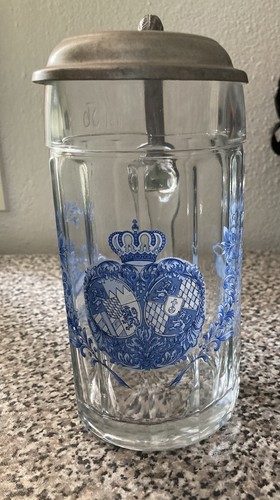 Glaskrug mit zinndeckel und - glaskrug,