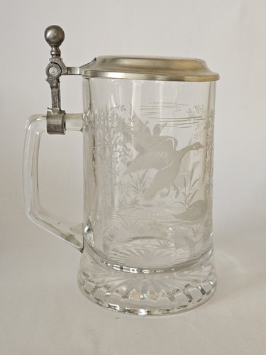 Glas bierkrug mit zinndeckel - mit,