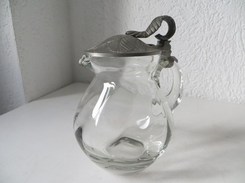 Glaskrug mit wmf zinndeckel - glaskrug,