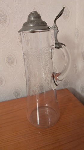 Glaskrug geschliffen mit zinn - geschliffen,