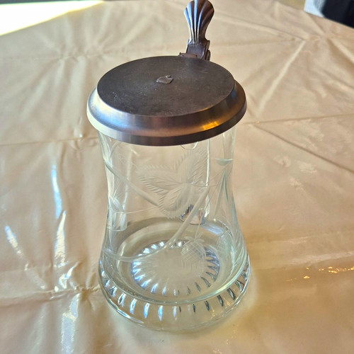 Glas bierkrug mit zinndeckel - glas-bierkrug,